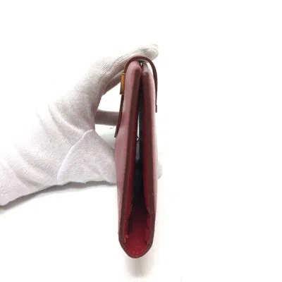 Pre-owned Hermes Red Color Courchevel Leather Long Wallet (bi-fold) ()