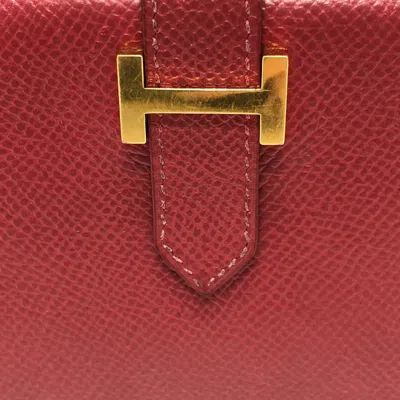 Pre-owned Hermes Red Color Courchevel Leather Long Wallet (bi-fold) ()