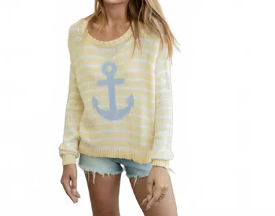 Wooden Ships Anchor Striped Cotton Crew Sweater In Yellow In Yellow