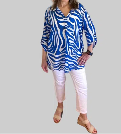 Loowie Zebra Stripe Print Shirt In Royal In Blue