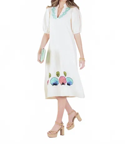 Emily Mccarthy Hampton Linen Midi Dress In Seaside In Multi