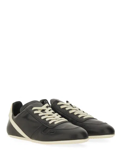 Rick Owens Black Low-top Sneakers With Contrasting Details In Leather Man In Black