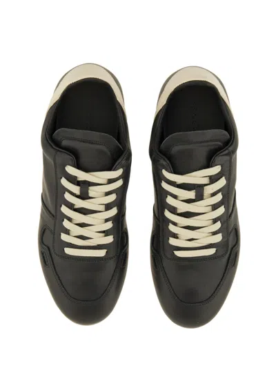 Rick Owens Black Low-top Sneakers With Contrasting Details In Leather Man In Black