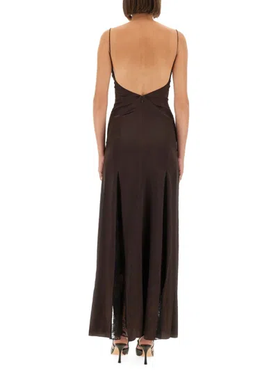 Staud Backless Lace Dress Side Slit In Brown