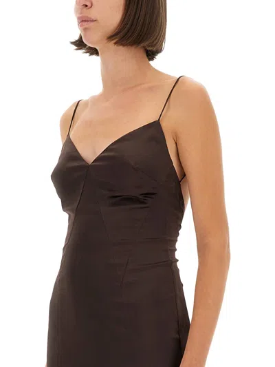 Staud Backless Lace Dress Side Slit In Brown