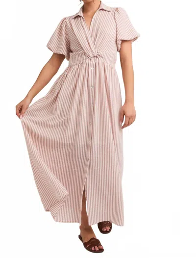 Gilli Cricket Front Tie Detail Striped Maxi Dress In White/pink In Pink