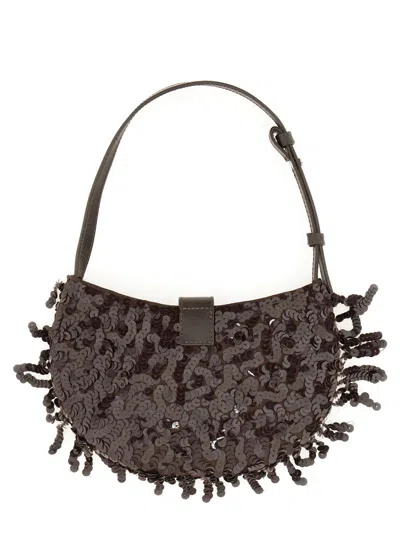 Staud Chic Sequin Shoulder Bag With Adjustable Strap In Brown