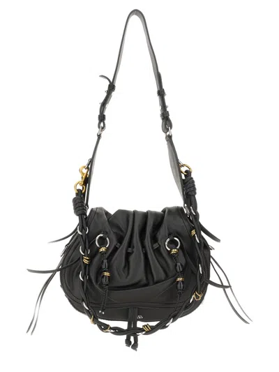 Isabel Marant Bolton Embellished Tasseled Textured-leather Shoulder Bag In Black
