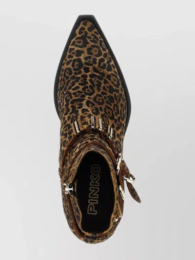 Pinko Animal Print Ankle Boots With Block Heel In Multi