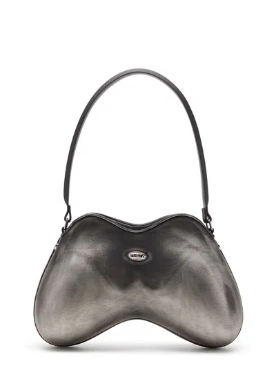 Diesel Double-d Shoulder Pu Shoulder Bag In Gray