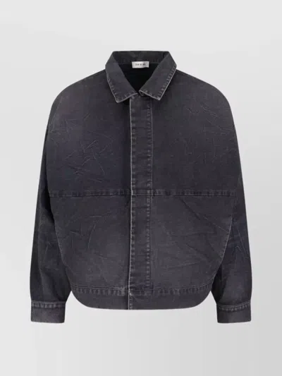 Fear Of God Mens Washed Black Utility Cropped Denim Jacket In Brown