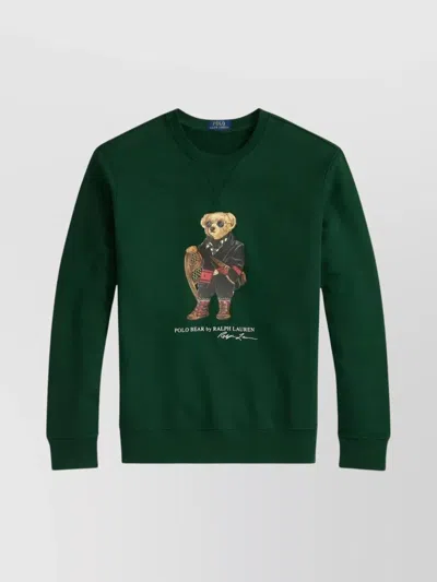 Polo Ralph Lauren Mens Fa25 Moss Holiday Bear Crewneck Bear-print Cotton-blend Sweatshirt In Green
