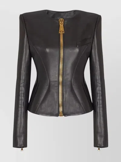 Balmain Tailored Lambskin Jacket Zipper In Black