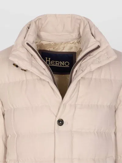 Herno Padded Jacket With Horizontal Quilting In Neutral