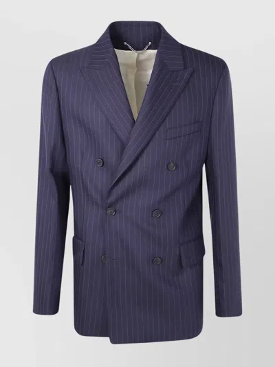 Golden Goose Navy Blue Pinstripe Double-breasted Jacket In Blue