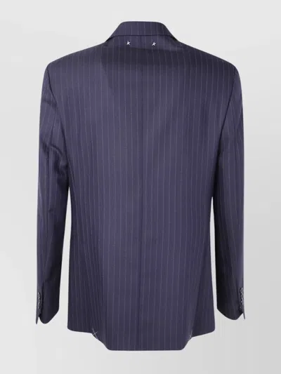 Golden Goose Navy Blue Pinstripe Double-breasted Jacket In Blue