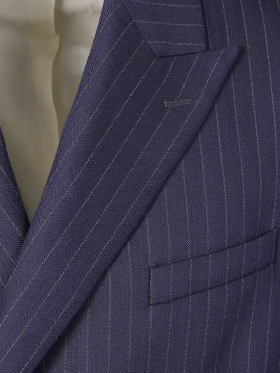 Golden Goose Navy Blue Pinstripe Double-breasted Jacket In Blue