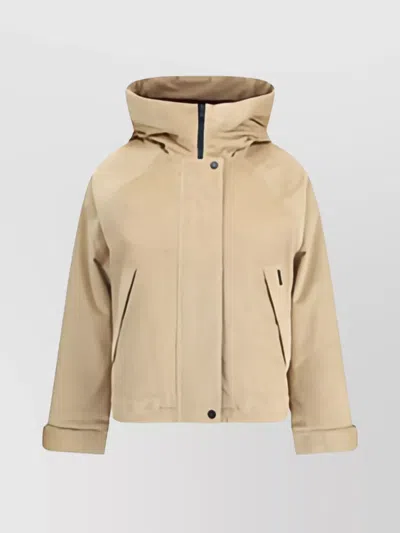 Woolrich Hooded Corduroy Jacket Adjustable Cuffs In Brown