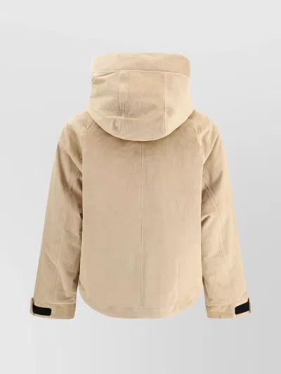 Woolrich Hooded Corduroy Jacket Adjustable Cuffs In Brown