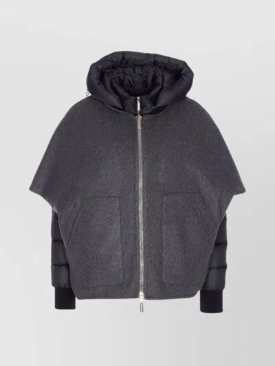Moorer Hooded Down Jacket Featuring Quilted Sleeves In Gray