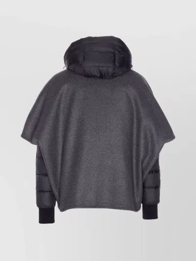 Moorer Hooded Down Jacket Featuring Quilted Sleeves In Gray