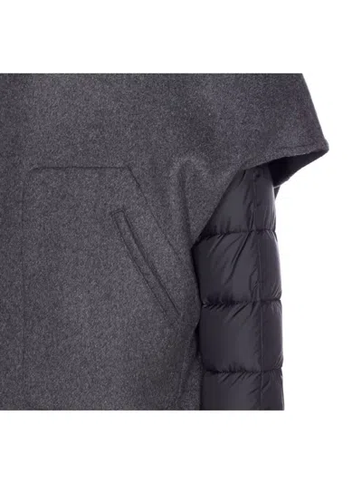 Moorer Hooded Down Jacket Featuring Quilted Sleeves In Gray