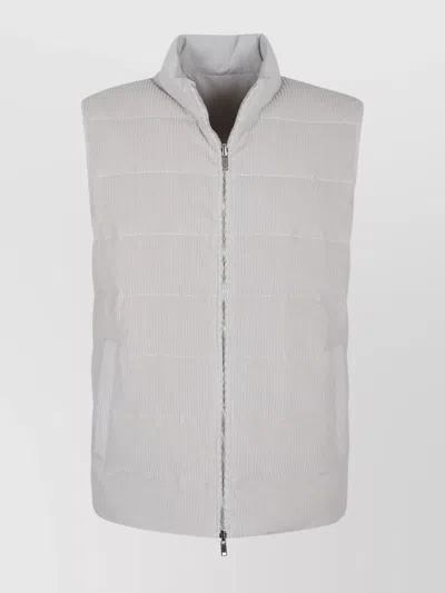 Eleventy Reversible Down Vest With Velvety Suede In Gray