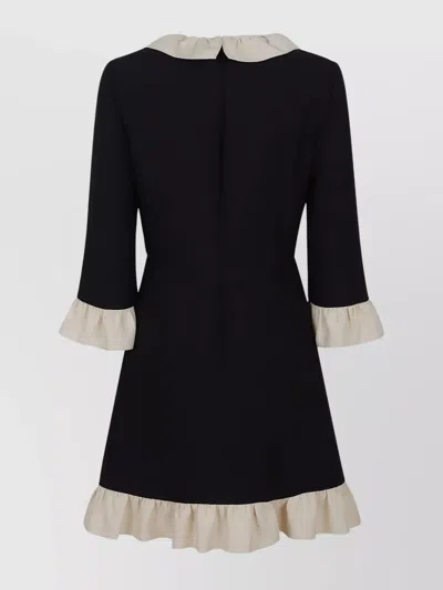 Valentino Womens Navy Betulla Ruffled V-neck Wool And Silk Midi Dress In Black