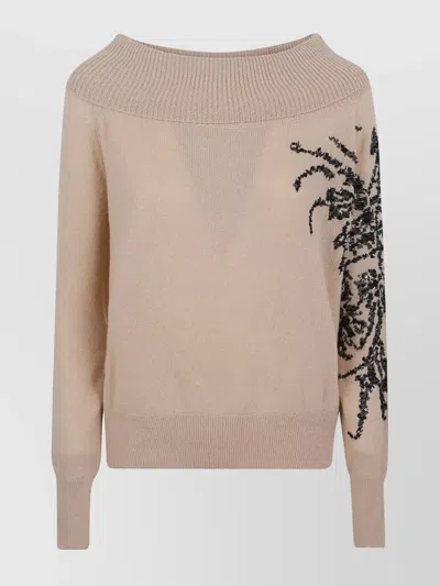 Ermanno Scervino Cashmere Sweater With Boat Neck Design In Neutral