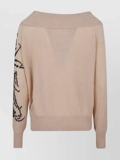 Ermanno Scervino Cashmere Sweater With Boat Neck Design In Neutral
