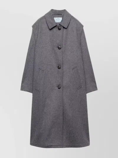 Prada Single-breasted Loden Wool Coat Clothing In Gray