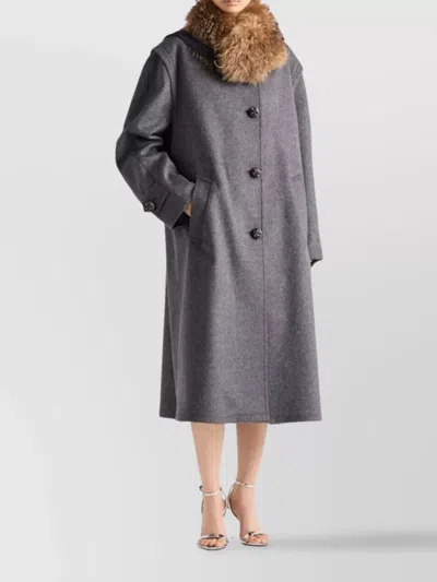 Prada Single-breasted Loden Wool Coat Clothing In Gray