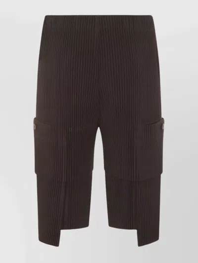 Issey Miyake Knee Length Pleated Shorts With Elastic Waistband In Black
