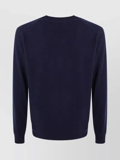 Mc2 Saint Barth Dark Blue Crew Neck Sweater With Red Embroidery In Blue