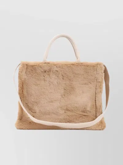 Marni Small Rectangular Basket Bag With Plush Faux Fur Fabric In Neutral