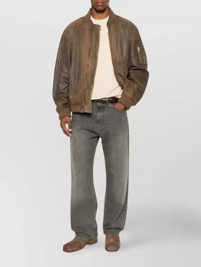 Golden Goose Brown Jacket With Sleeve Pocket And Distressed Effects In Leather Woman In Animal Print