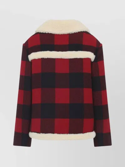 Celine Red And Black Caban Shearling Wool Jacket In Multi