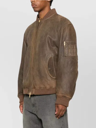 Golden Goose Brown Jacket With Sleeve Pocket And Distressed Effects In Leather Woman In Animal Print