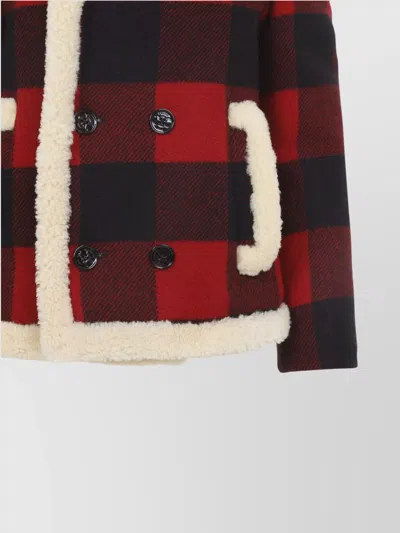 Celine Red And Black Caban Shearling Wool Jacket In Multi
