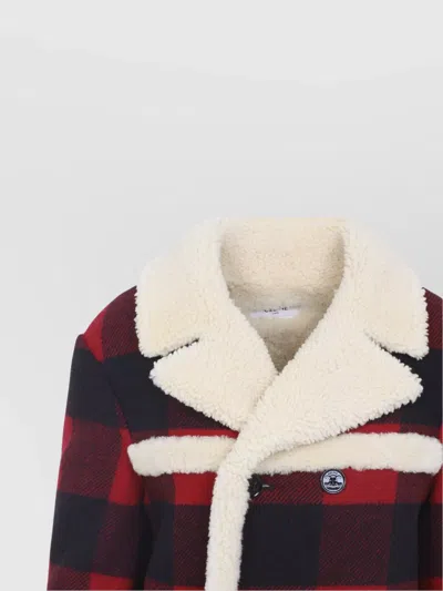 Celine Red And Black Caban Shearling Wool Jacket In Multi