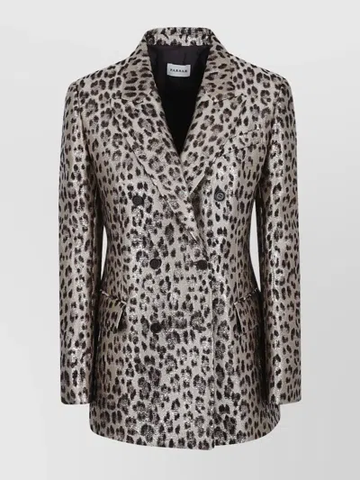 P.a.r.o.s.h Double-breasted Leopard Print Blazer With Textured Finish In Gray