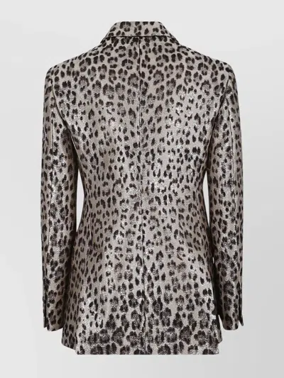 P.a.r.o.s.h Double-breasted Leopard Print Blazer With Textured Finish In Gray