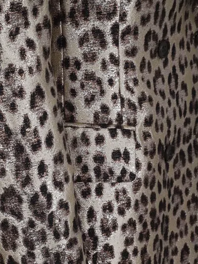 P.a.r.o.s.h Double-breasted Leopard Print Blazer With Textured Finish In Gray