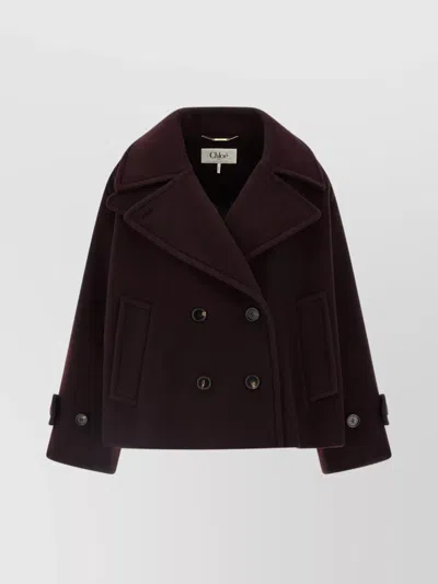 Chloé Women Violet Double-breasted Jacket With Wide Notched Revers And Dropped Shoulders In Wool Ble In Brown