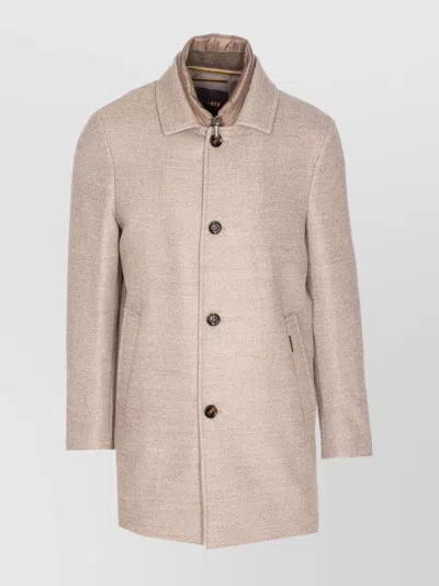 Moorer Tailored Short Jacket Side Pockets In Neutral