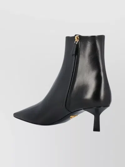 Prada Triangle Logo Leather Kitten-heel Booties In Black