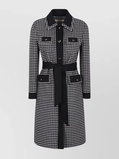 Valentino Womens Avorio Nero Gingham-pattern Wool And Cashmere-blend Coat In Gray