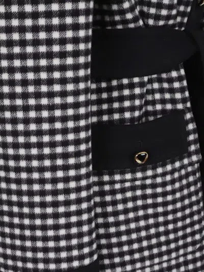 Valentino Womens Avorio Nero Gingham-pattern Wool And Cashmere-blend Coat In Gray