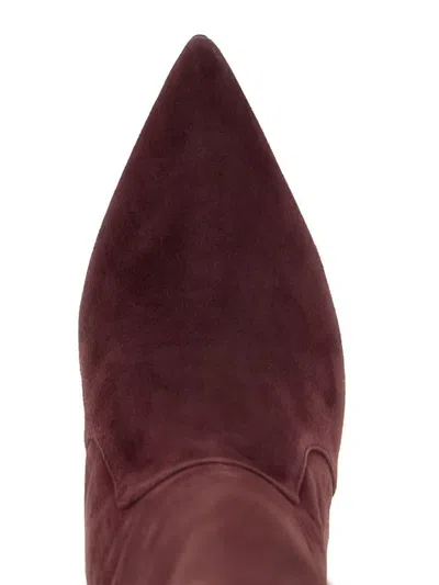 Stuart Weitzman Suede Finish Pointed Toe Ankle Boots In Burgundy