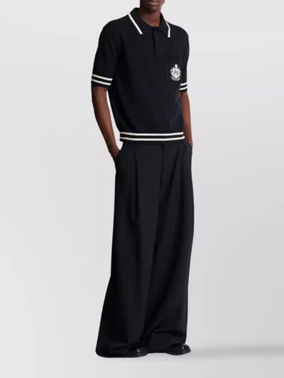 Balmain College Emblem Short Sleeve Polo Sweater In Black